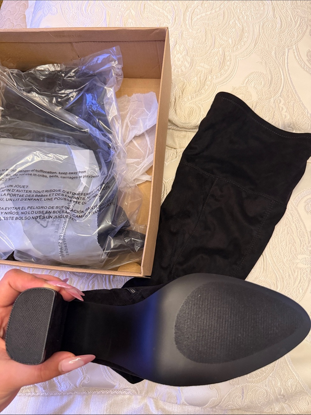 SOLD OUT Steve Madden Black Over-the-Knee Suede Block Heel Boots - Picture 4 of 5